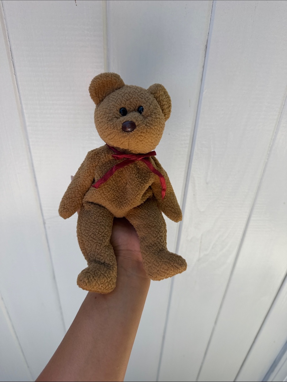 Classic Brown Plush Teddy Bear with Red Ribbon - Kids Stuffed Animal